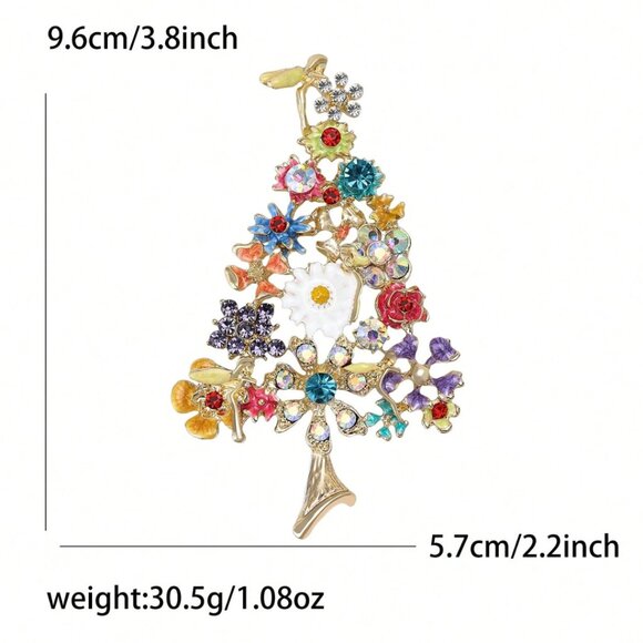 LARGE Crystal Studded Enamel and Goldtone CHRISTMAS TREE Brooch COLORFUL A15S2 - Picture 4 of 6